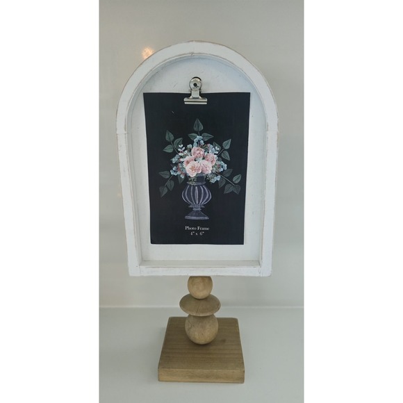 The Unbranded Brand Other - Wooden Table Top Arch 4x6 Photo Frame White With Natural‎ Wood Base New